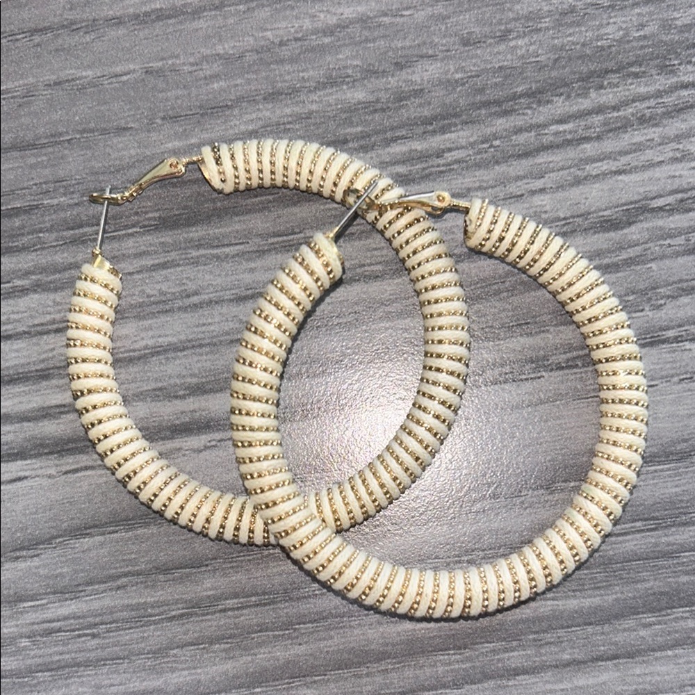 Elegant Cream and Gold Hoop Earrings